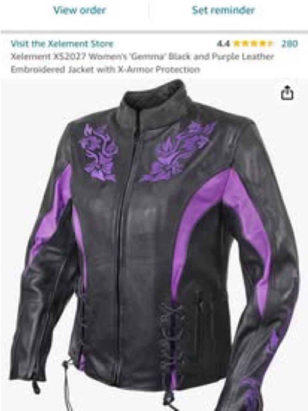 Element Black and Purple Leather Embroidered Motorcycle Jacket